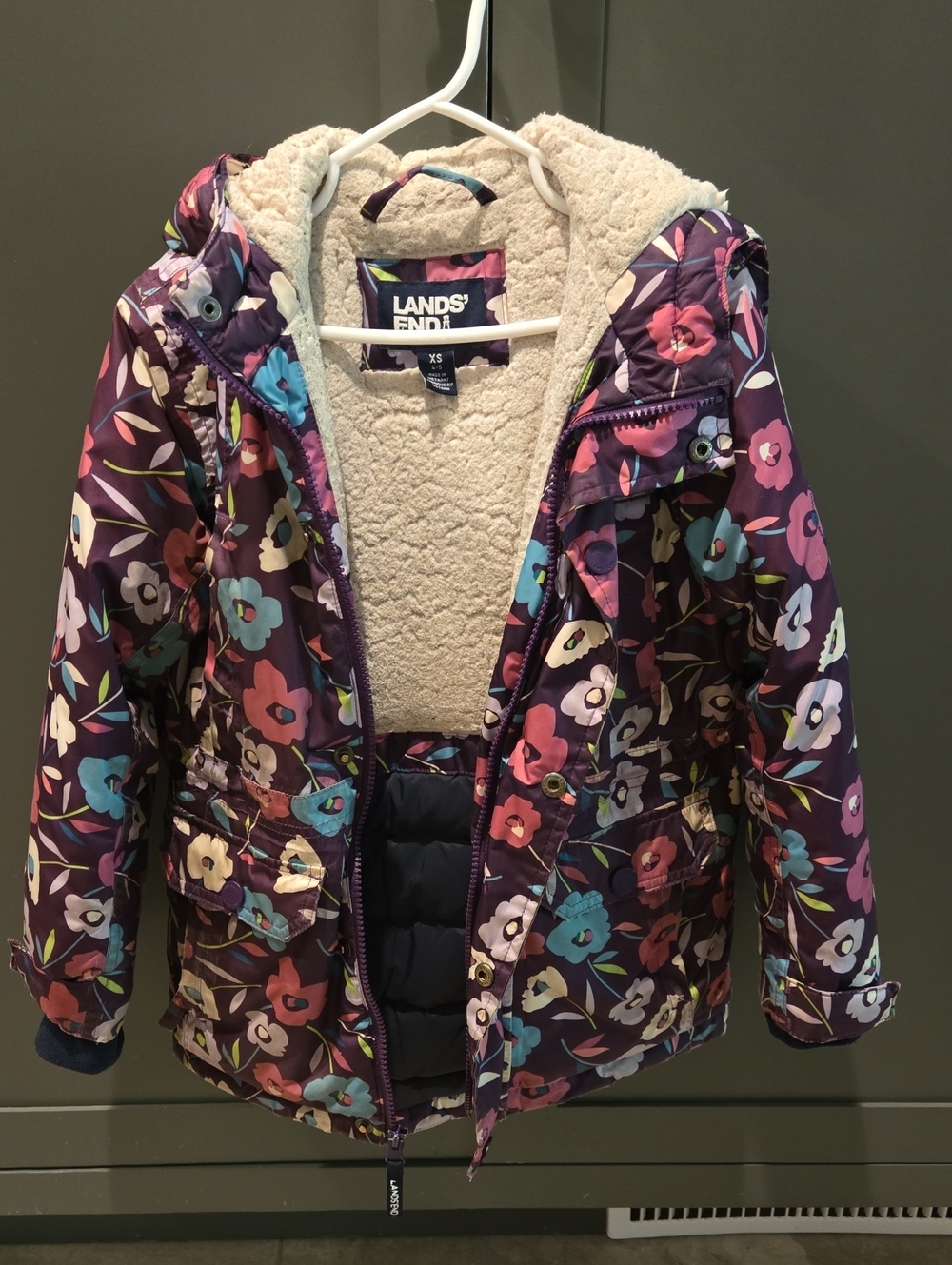 Lands' End Expedition Girls' Purple Floral Down Winter Parka